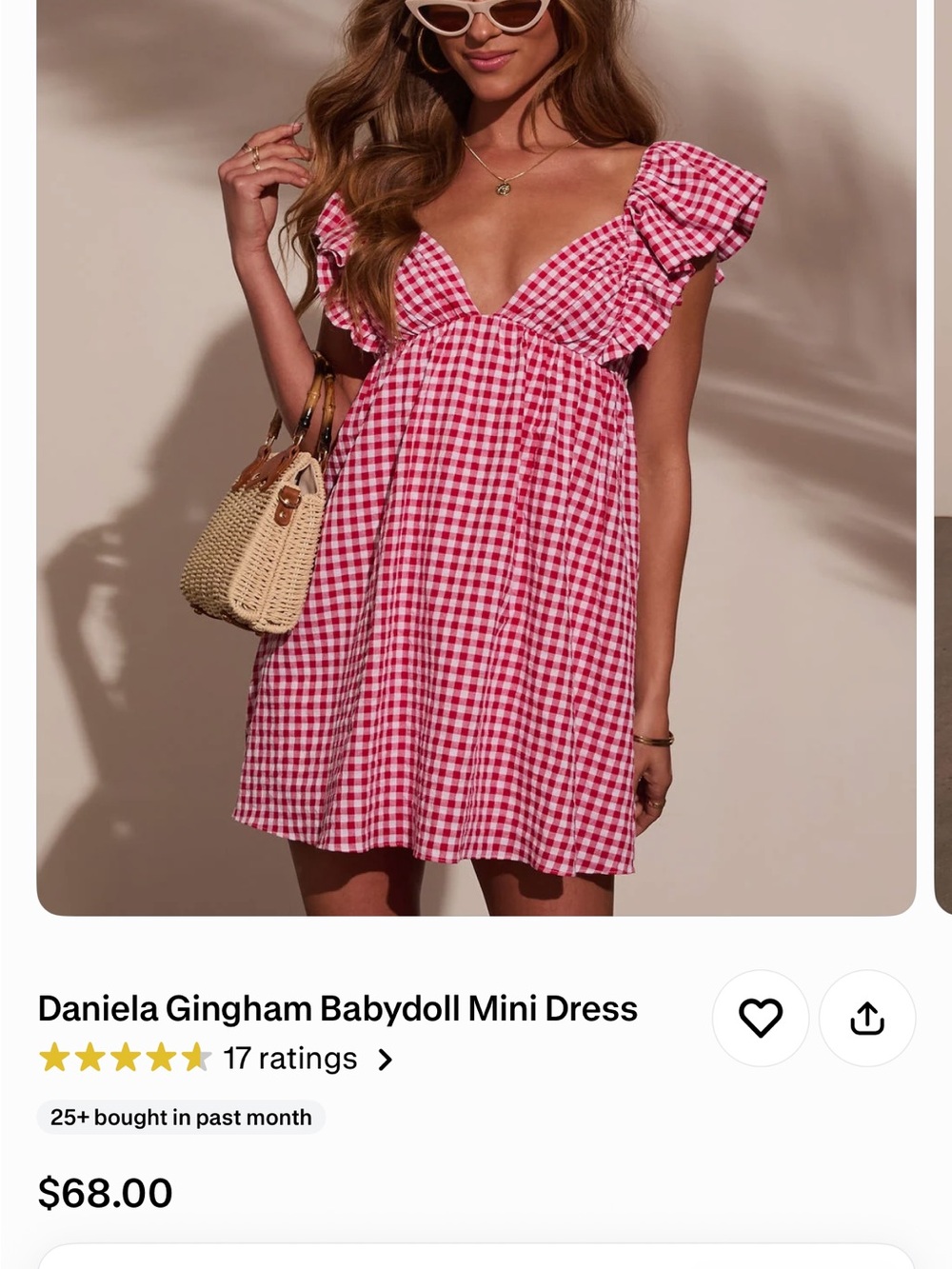 Daniela Gingham Babydoll Mini Dress - red Gingham Vici
